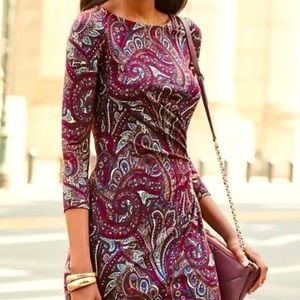 Talbots Petite fall paisley dress with faux wrap detail at the waist